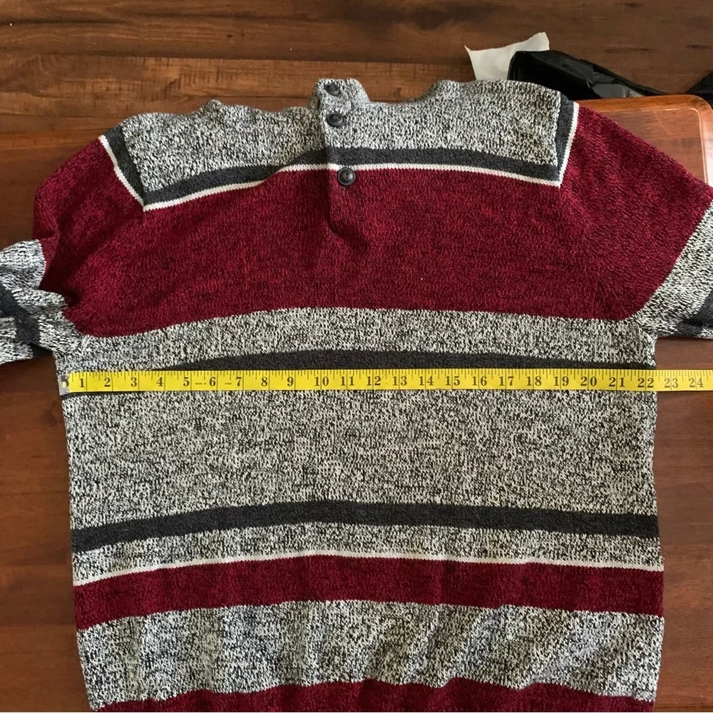 Chaps Ralph Lauren Sweater Mens XL Gray Red Striped Knit Henley Button Collar - Picture 8 of 10